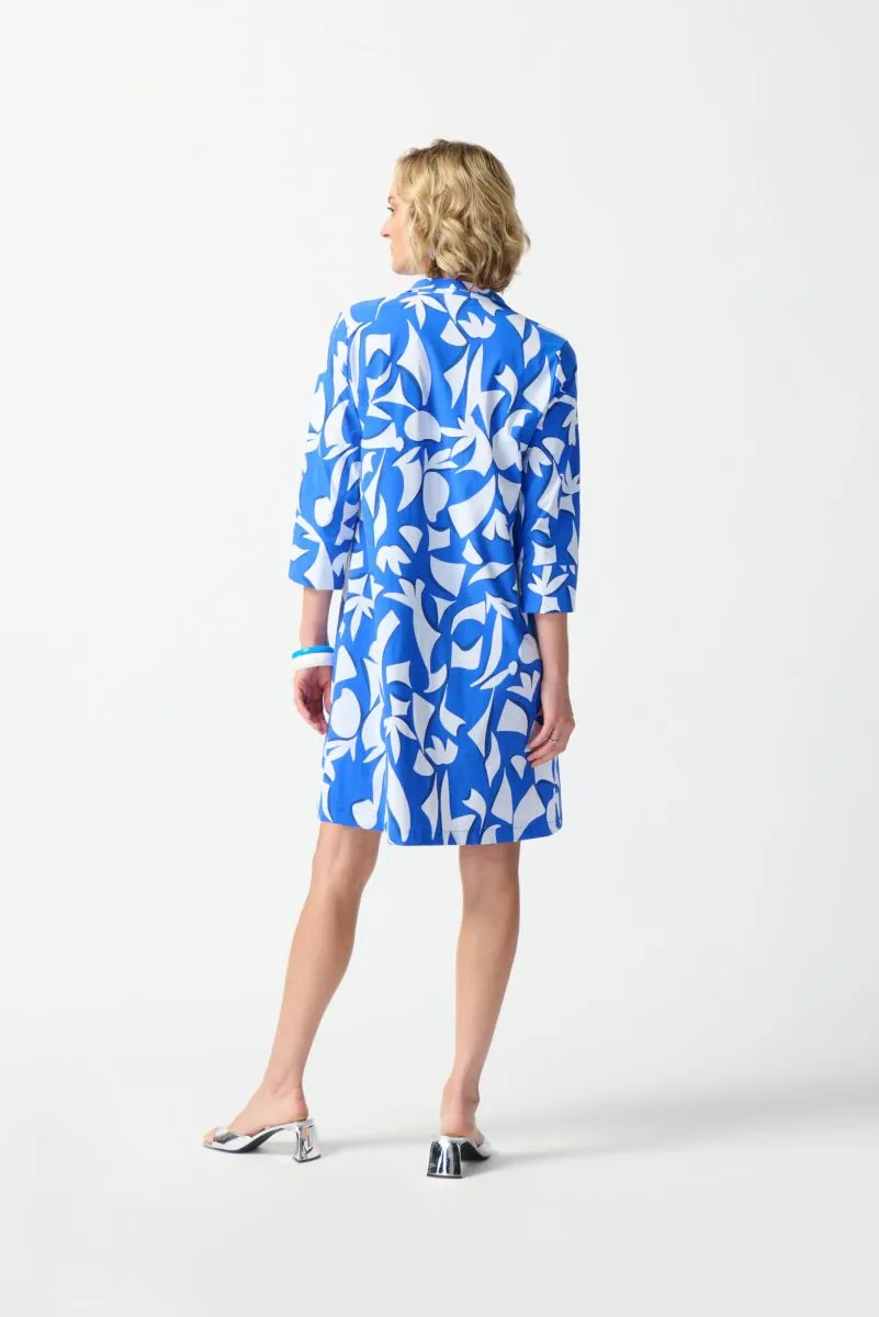 Joseph Ribkoff Blue/Vanilla Abstract Print 3/4 Sleeve Shirt Dress 242154