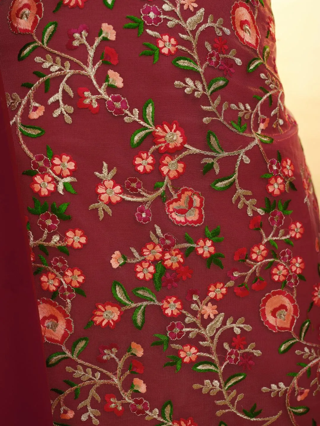 Maroon Embroidered Net Sharara Suit with dupatta