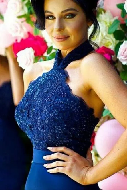 Mermaid Navy Blue Bridesmaid Dresses Styles Styles Appliques Beading PB157