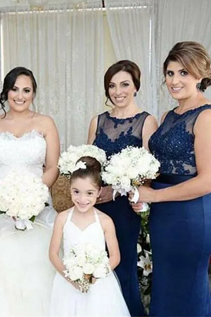 Mermaid Navy Blue Bridesmaid Dresses Styles Styles Appliques Beading PB157