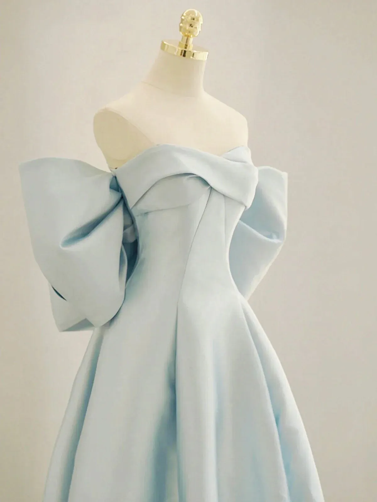 Off the Shoulder Blue Satin Long Prom Dresses, Off Shoulder Blue Long Formal Evening Dresses