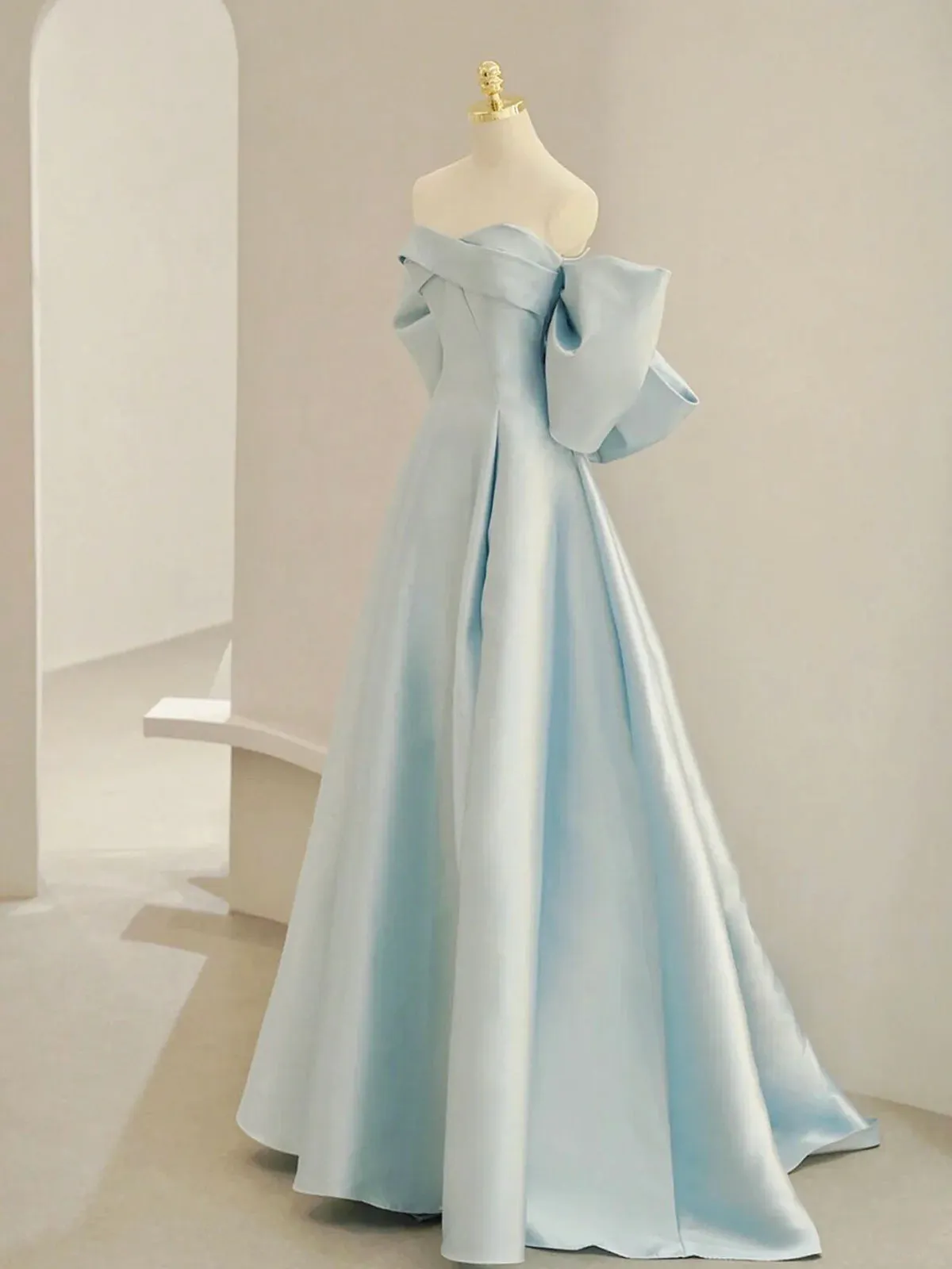 Off the Shoulder Blue Satin Long Prom Dresses, Off Shoulder Blue Long Formal Evening Dresses