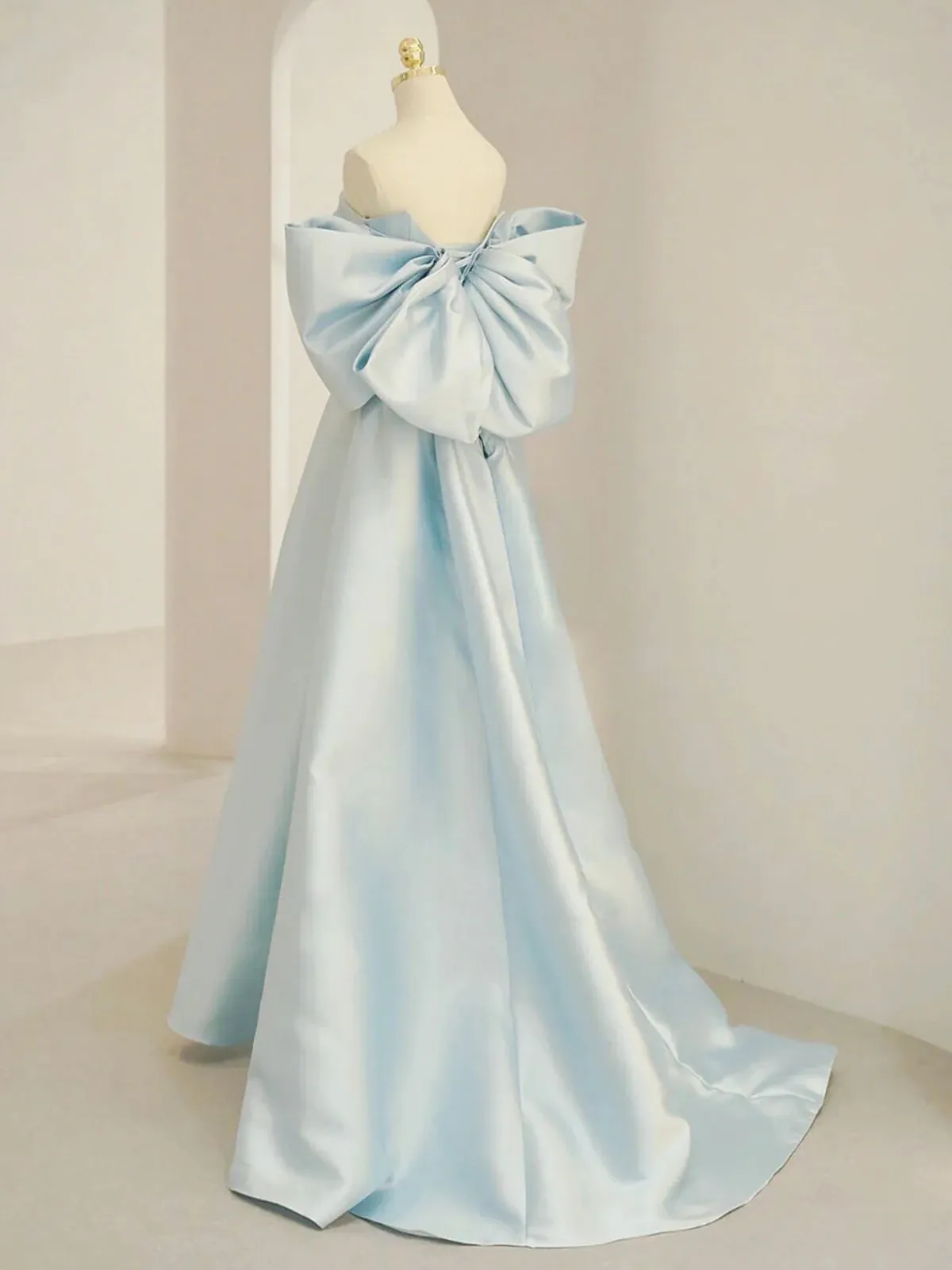 Off the Shoulder Blue Satin Long Prom Dresses, Off Shoulder Blue Long Formal Evening Dresses