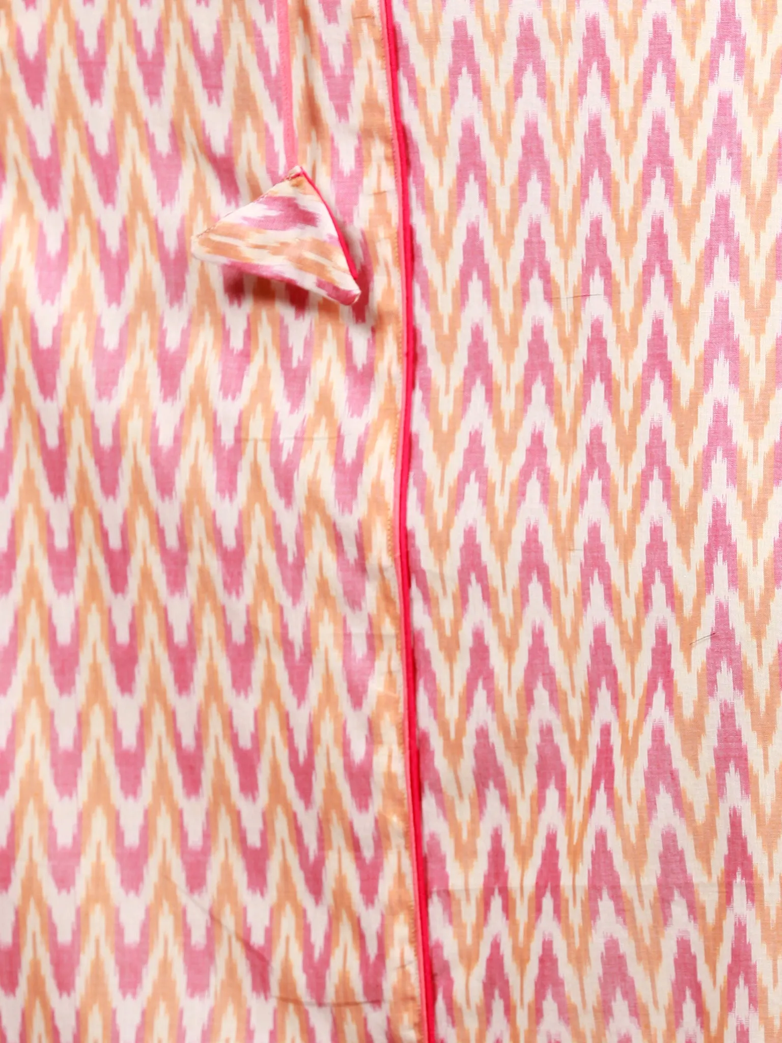 Off White Mustard Wine Pink Handloom Mercerised Ikat Long Cotton Dress With Side Pockets & Tassels - D300F1567