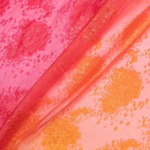 Orange & Pink Ombré Metallic Jacquard Silk Chiffon