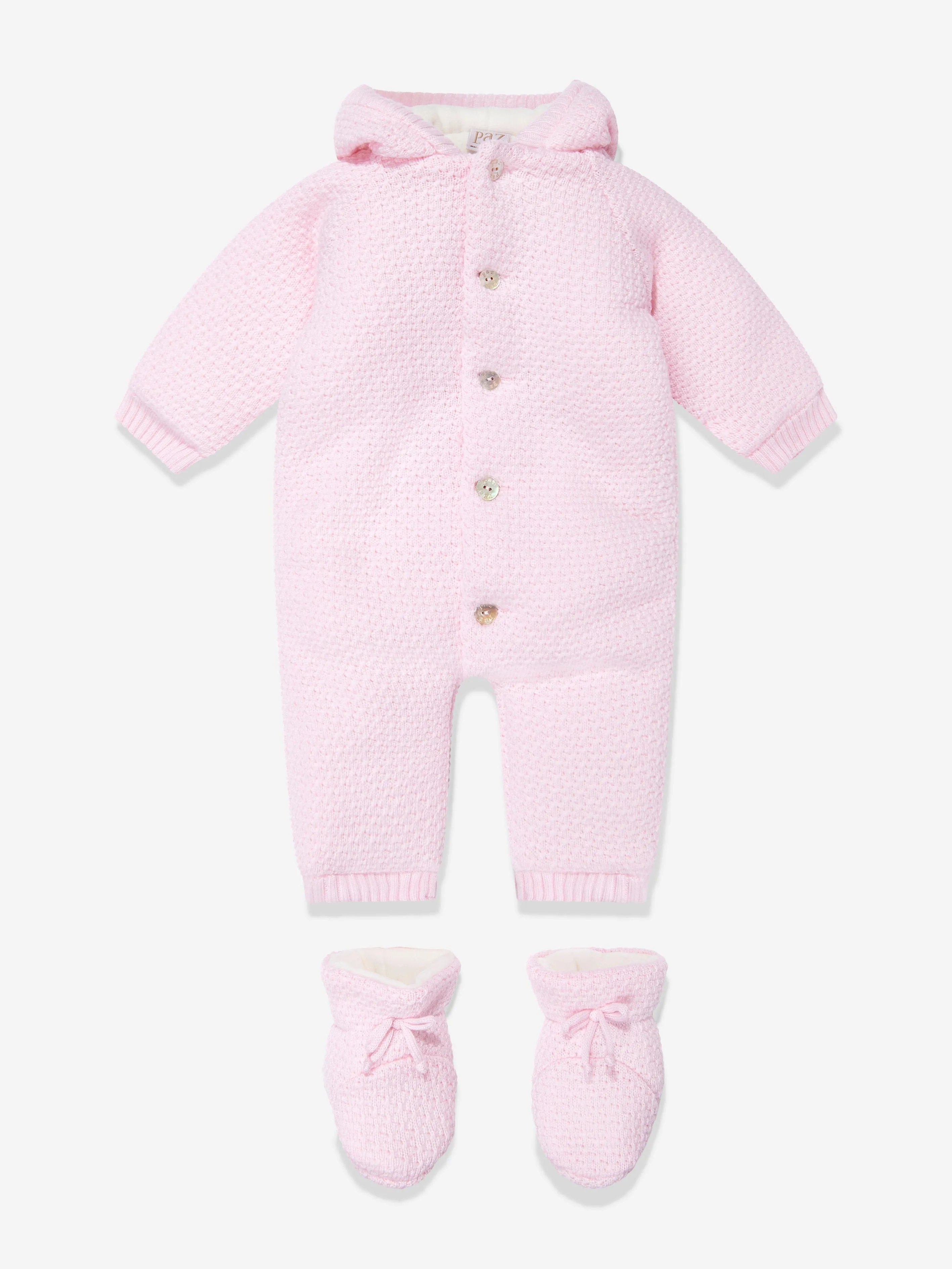Paz Rodriguez Baby Girls Wool Pramsuit With Booties in Pink
