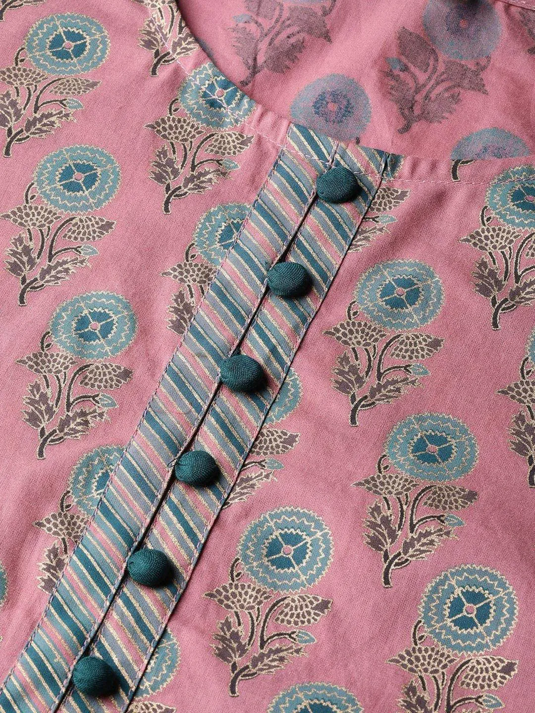 Pink & Blue Printed Kurta Palazzos & Dupatta
