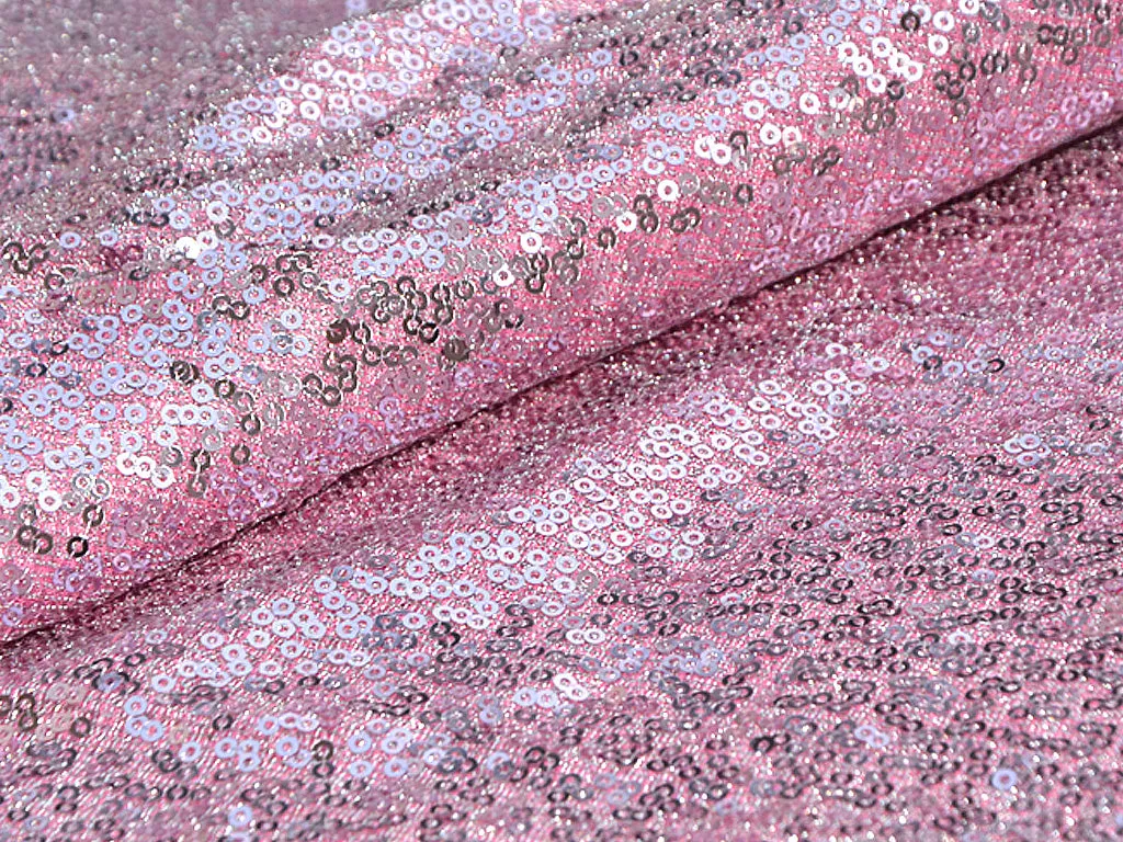 Pink Plain Sequins Embroidered Net Fabric