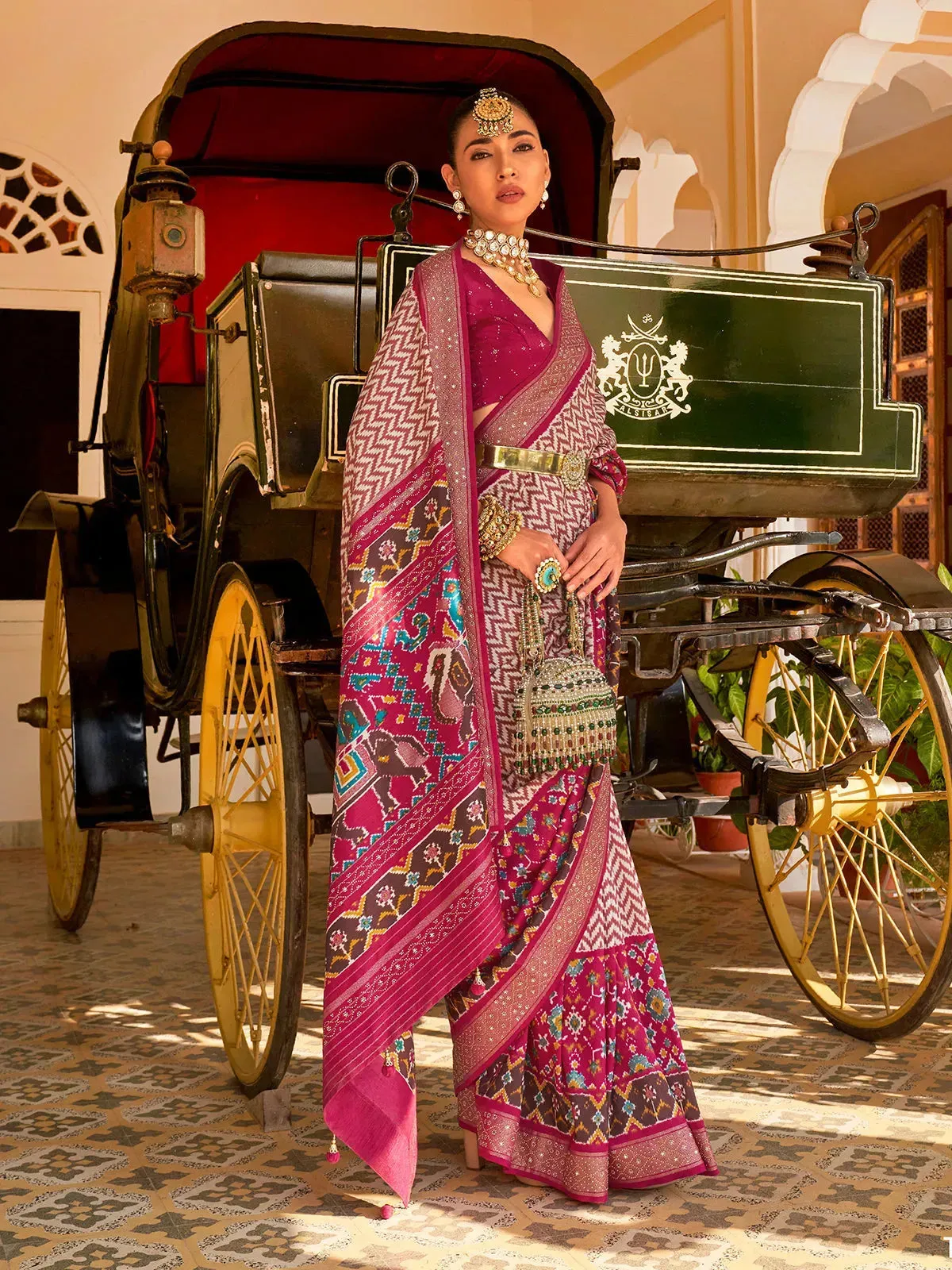 Pleasing Pink Silk Saree with Designer Hathi Pallu