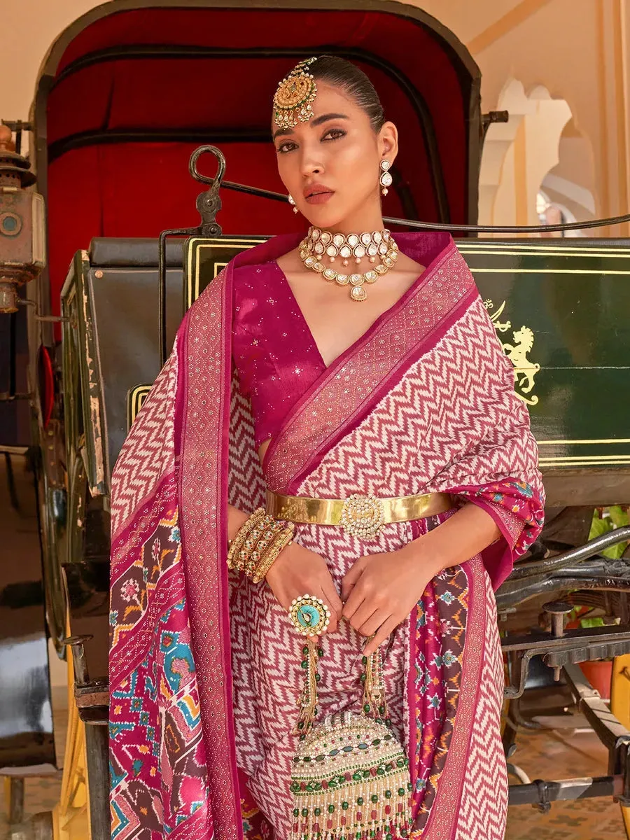 Pleasing Pink Silk Saree with Designer Hathi Pallu