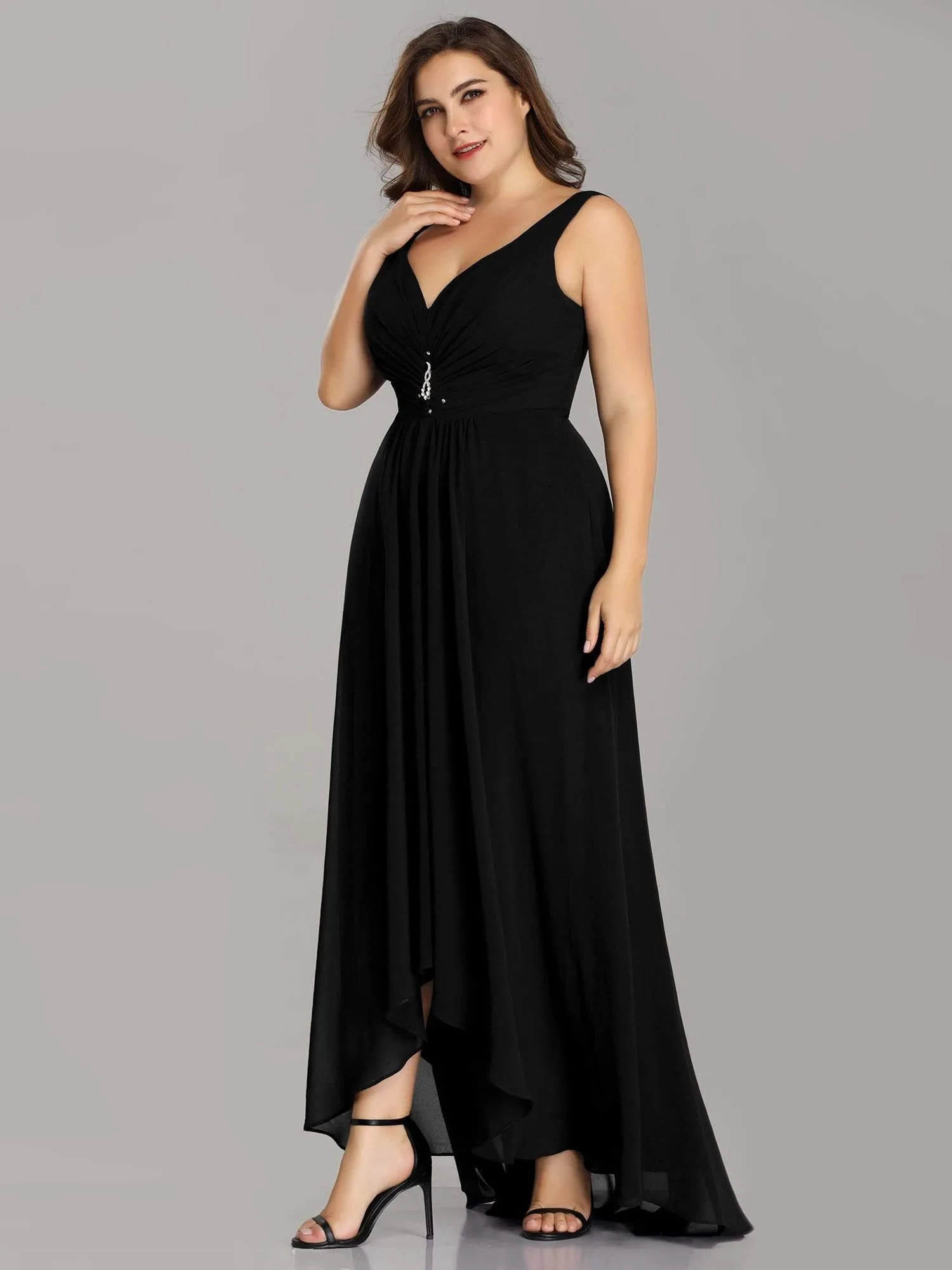 Plus Size V-Neck High-Low Evening Party Dress