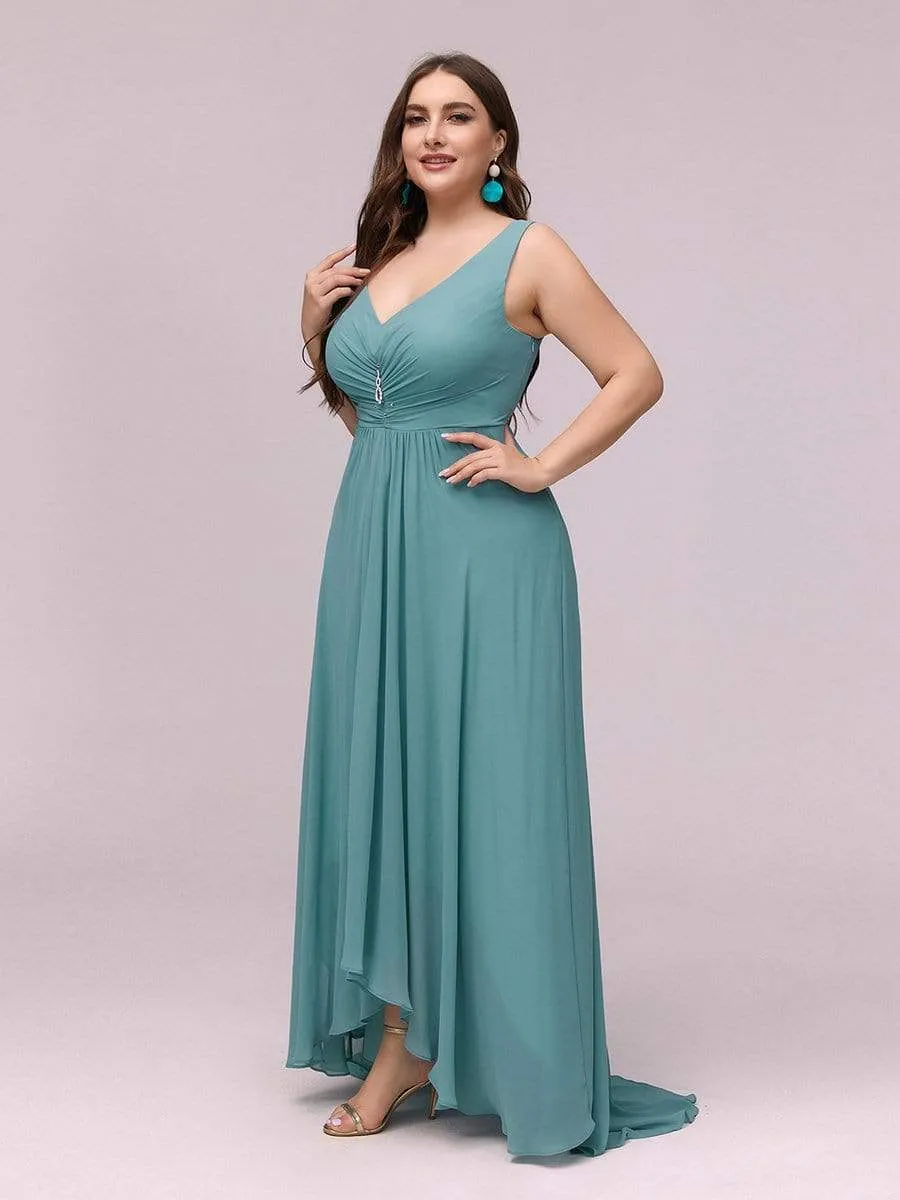 Plus Size V-Neck High-Low Evening Party Dress