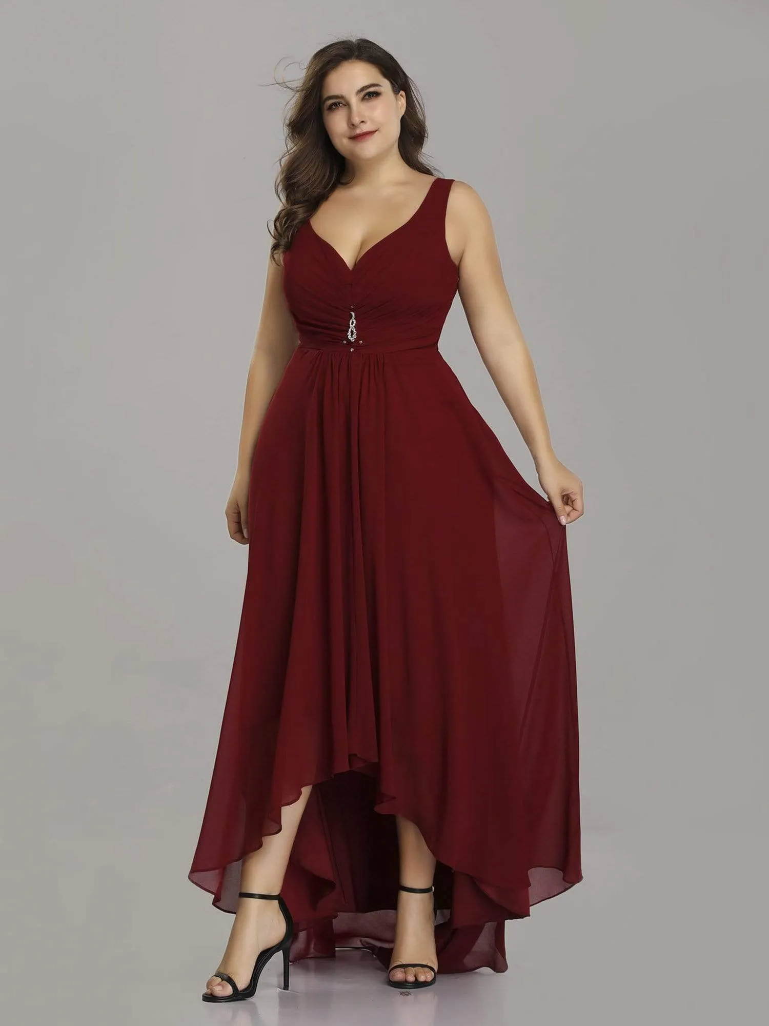 Plus Size V-Neck High-Low Evening Party Dress