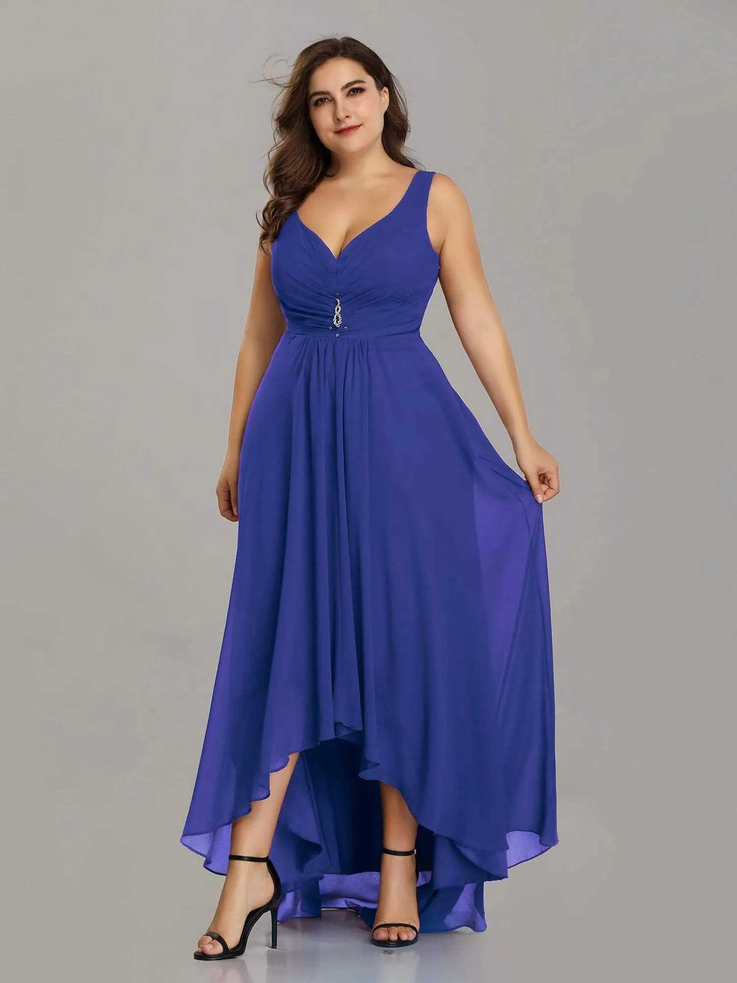 Plus Size V-Neck High-Low Evening Party Dress