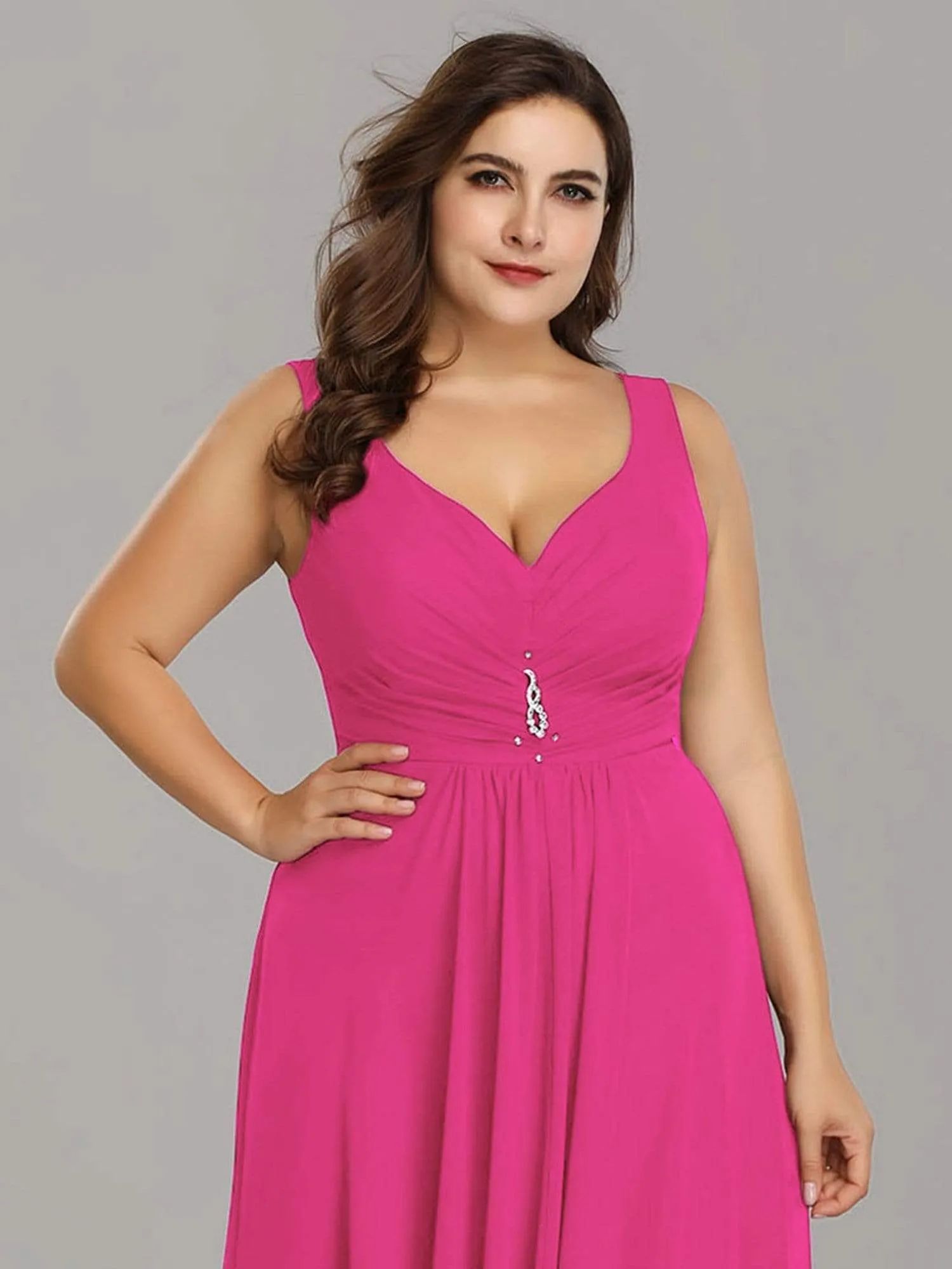 Plus Size V-Neck High-Low Evening Party Dress