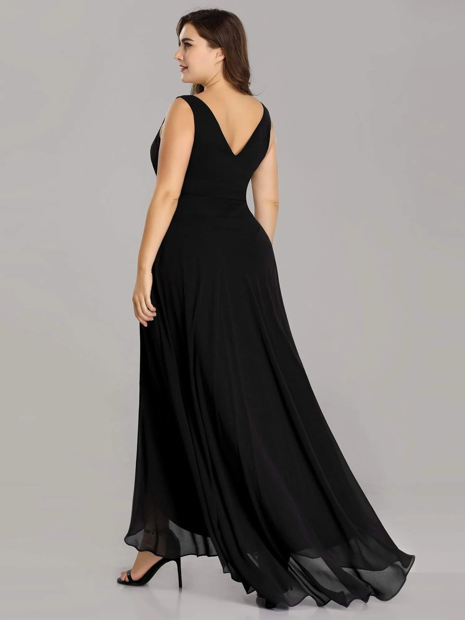 Plus Size V-Neck High-Low Evening Party Dress