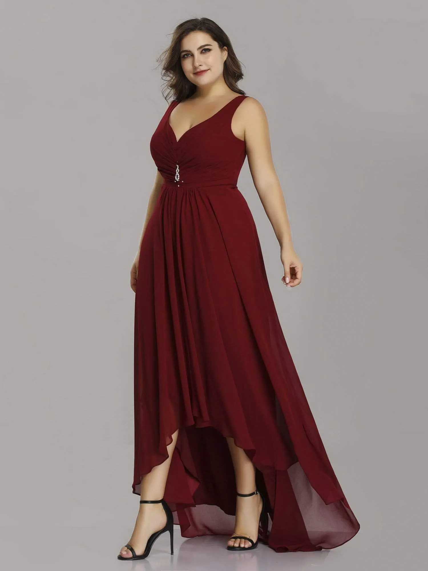 Plus Size V-Neck High-Low Evening Party Dress