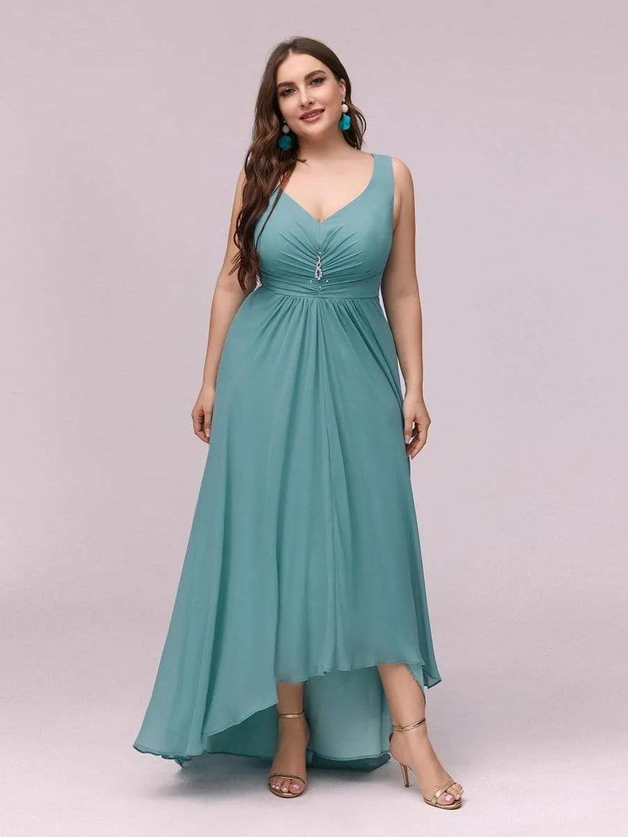 Plus Size V-Neck High-Low Evening Party Dress