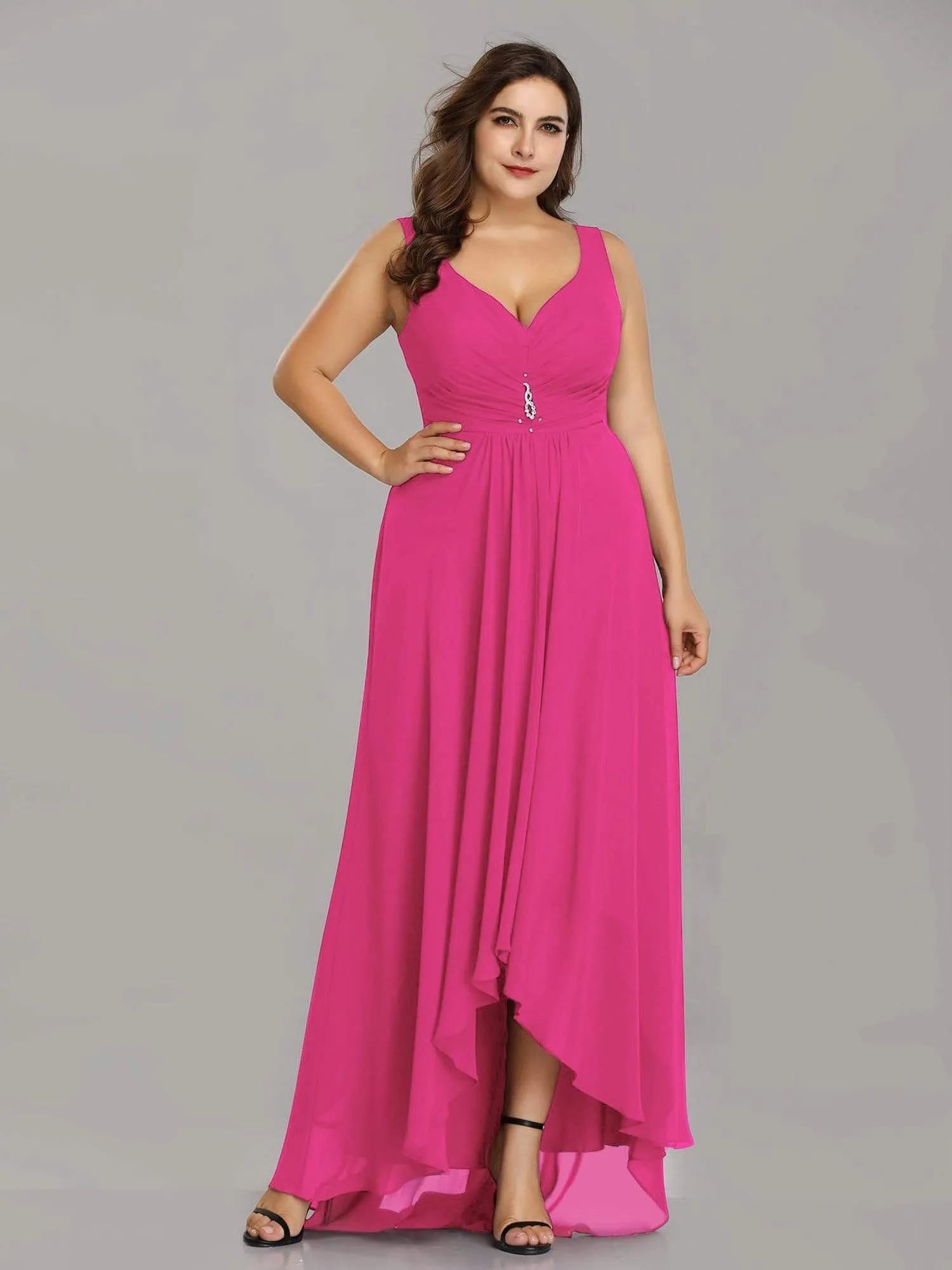 Plus Size V-Neck High-Low Evening Party Dress