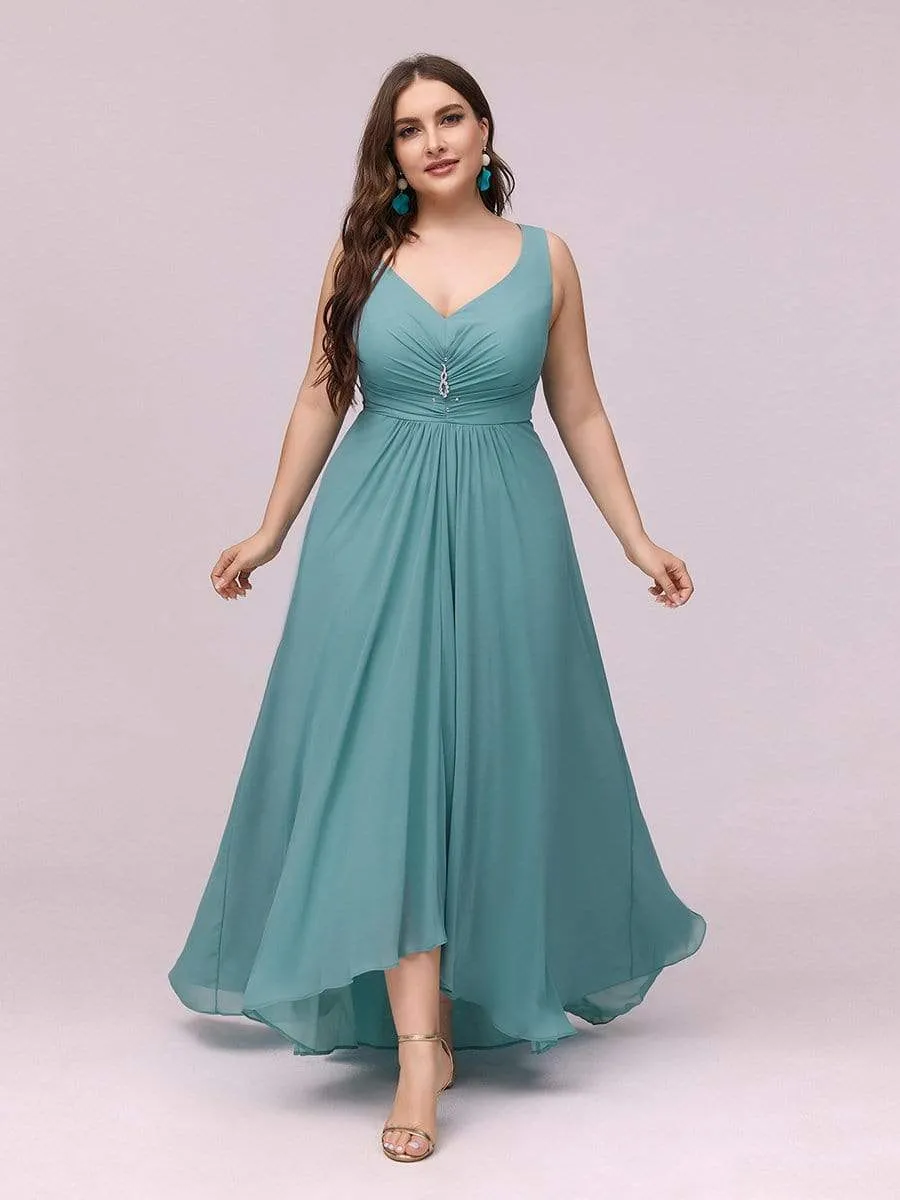Plus Size V-Neck High-Low Evening Party Dress