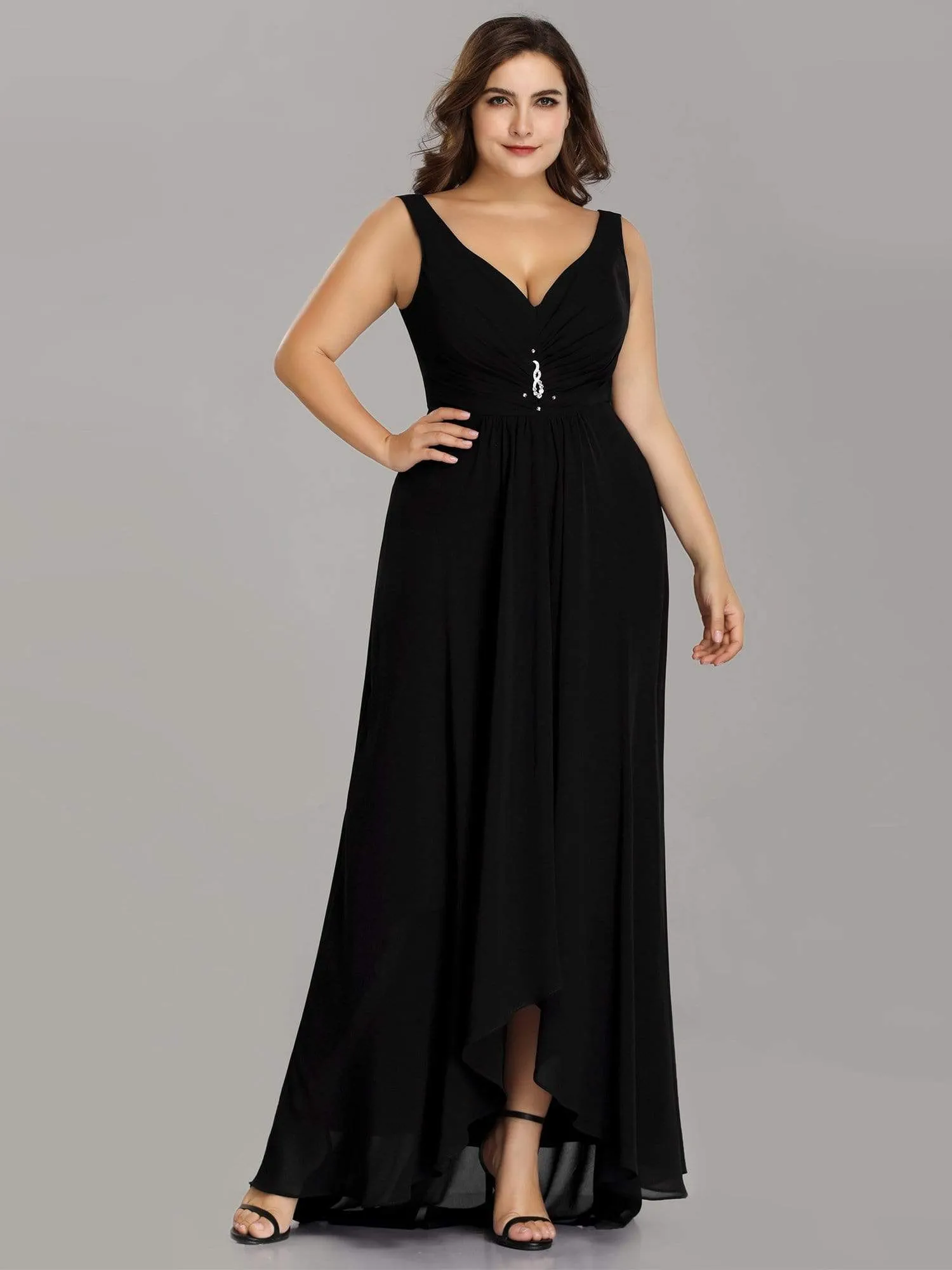 Plus Size V-Neck High-Low Evening Party Dress