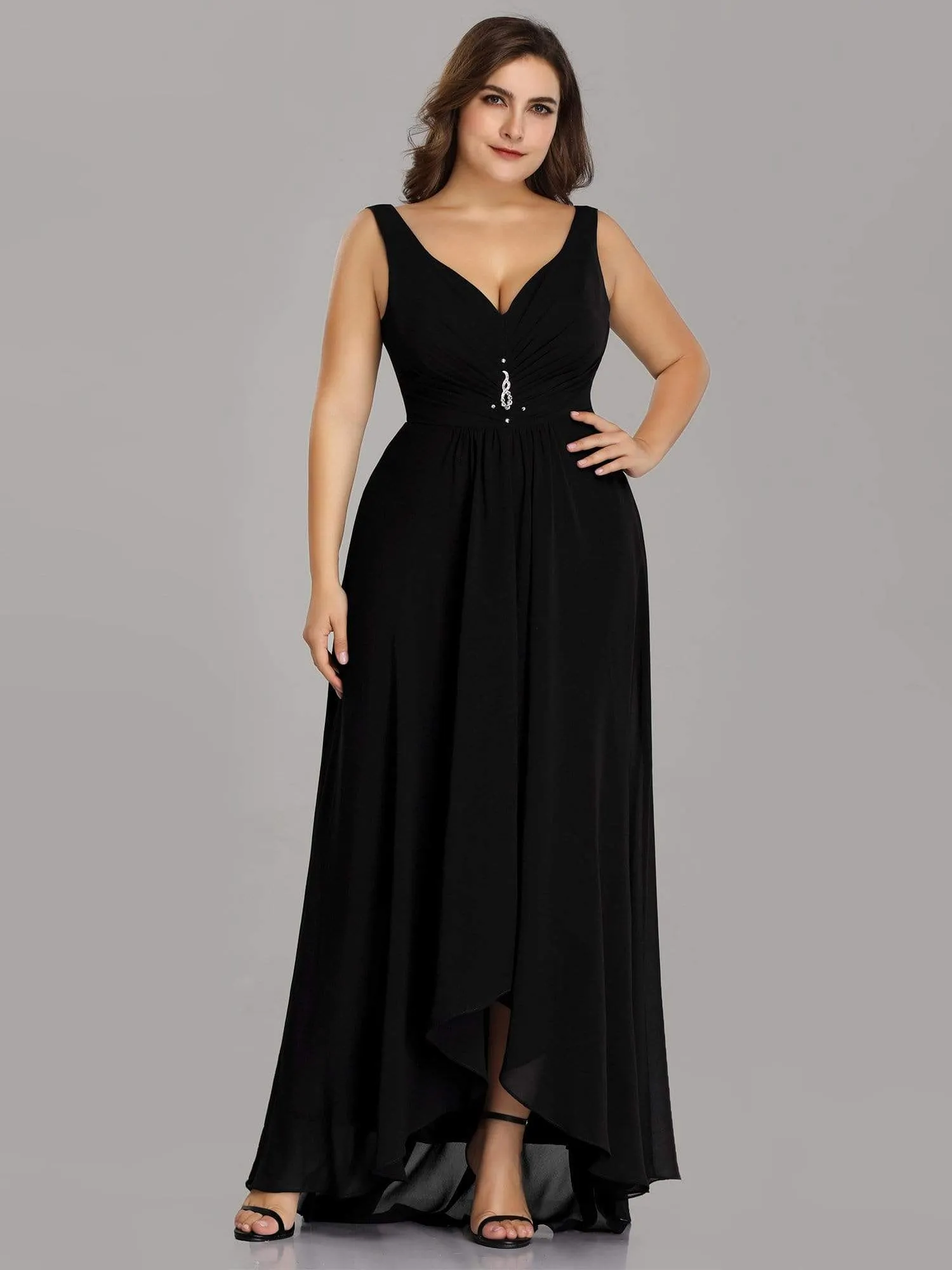 Plus Size V-Neck High-Low Evening Party Dress