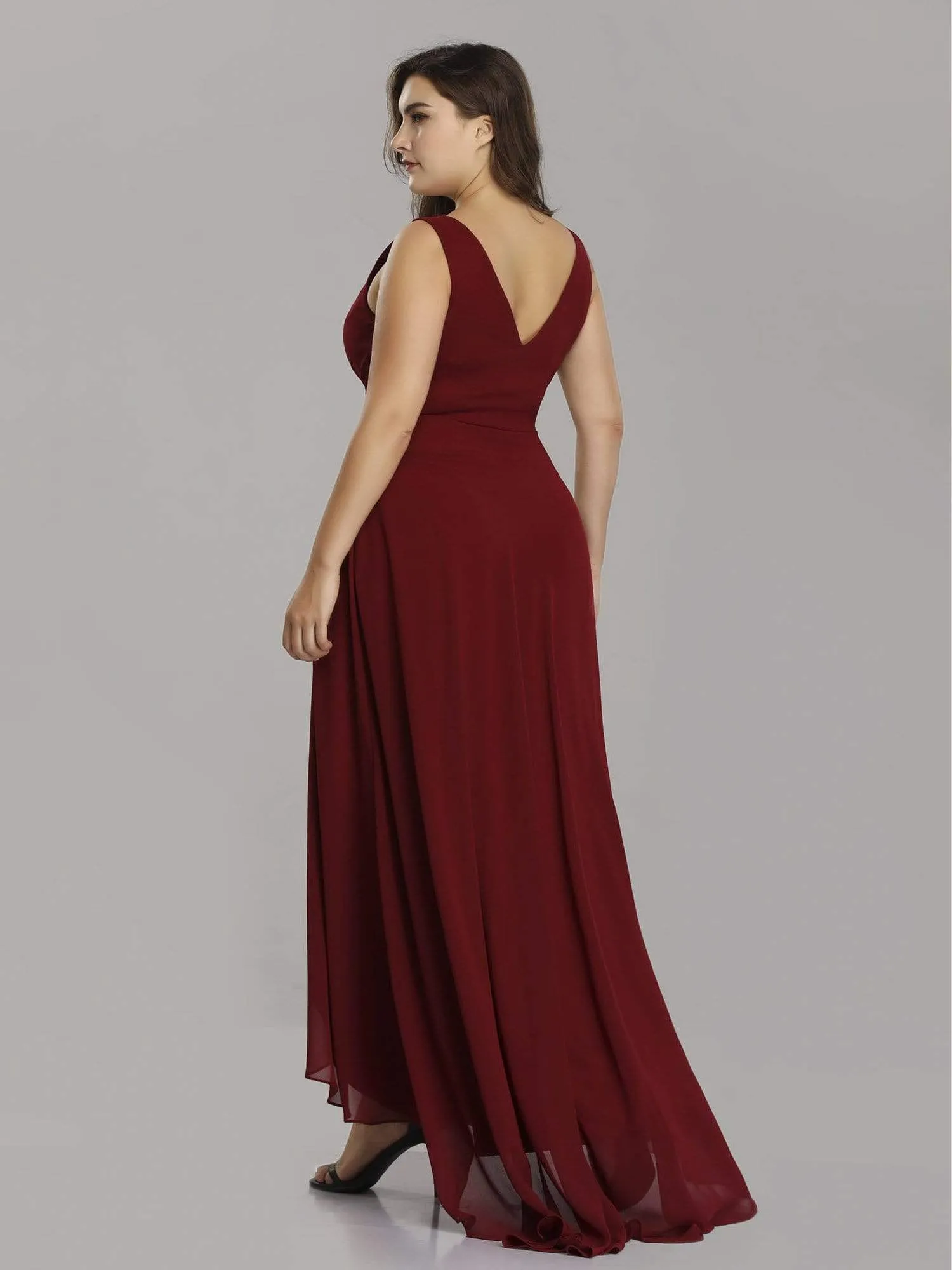 Plus Size V-Neck High-Low Evening Party Dress