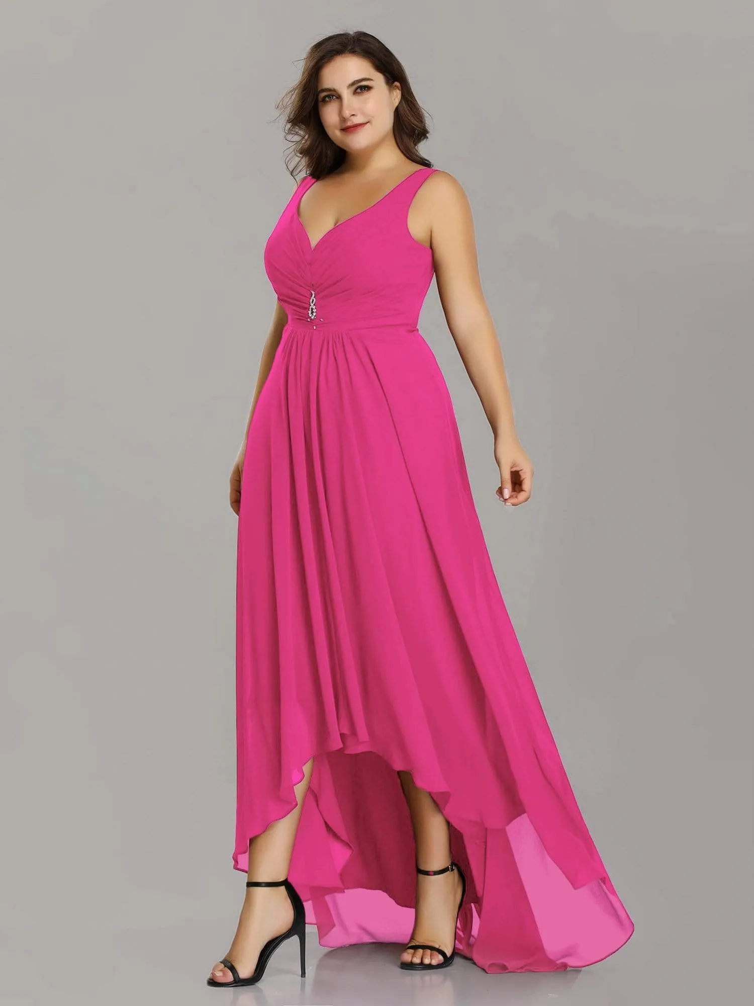 Plus Size V-Neck High-Low Evening Party Dress