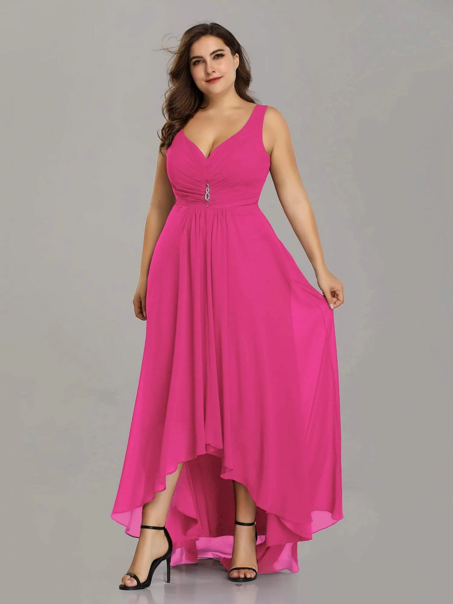 Plus Size V-Neck High-Low Evening Party Dress