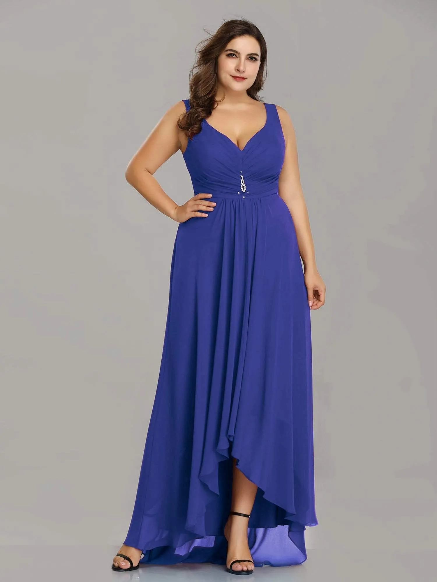 Plus Size V-Neck High-Low Evening Party Dress
