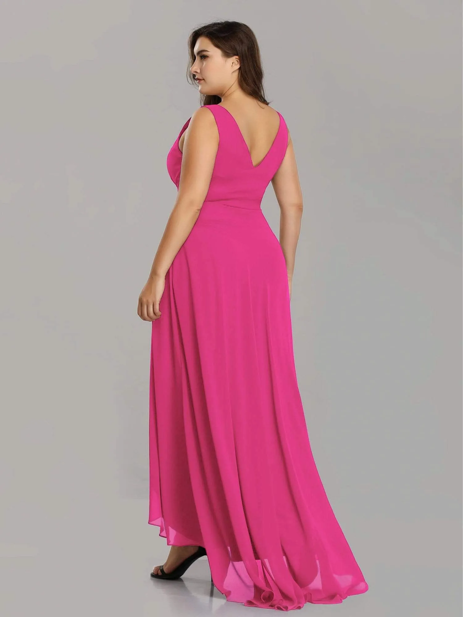 Plus Size V-Neck High-Low Evening Party Dress