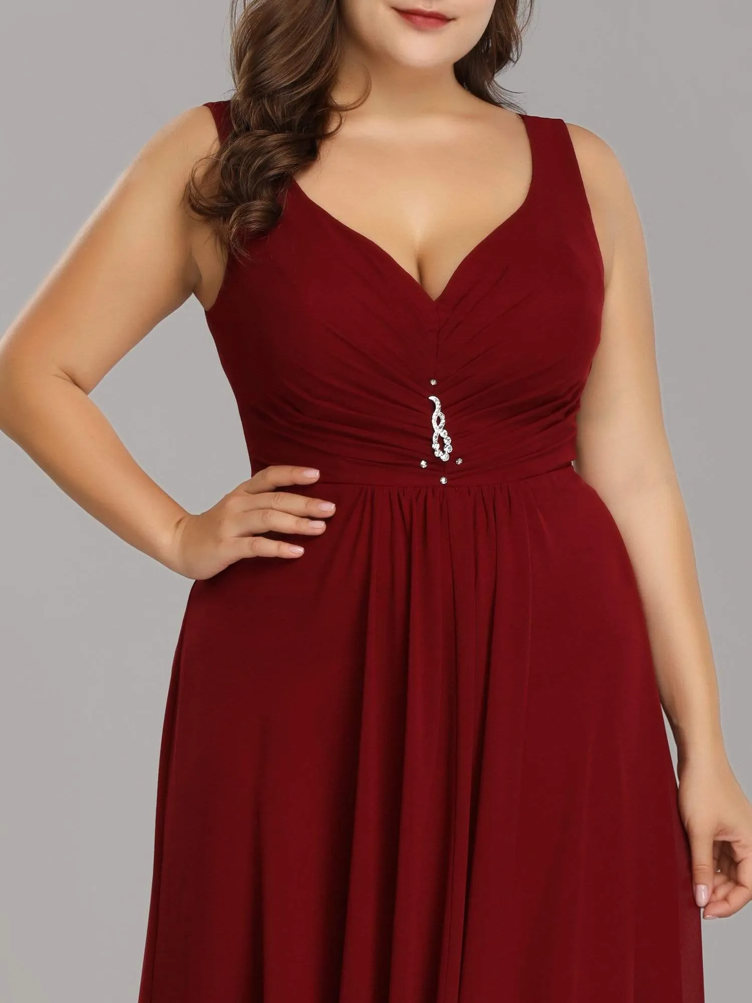 Plus Size V-Neck High-Low Evening Party Dress