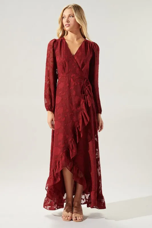 Red Zola Floral Burnout Gemini Hi Low Wrap Dress