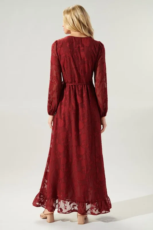 Red Zola Floral Burnout Gemini Hi Low Wrap Dress