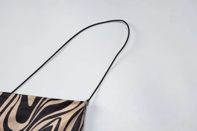 Ripple contrast print cross back slit cowl neck backless midi dress