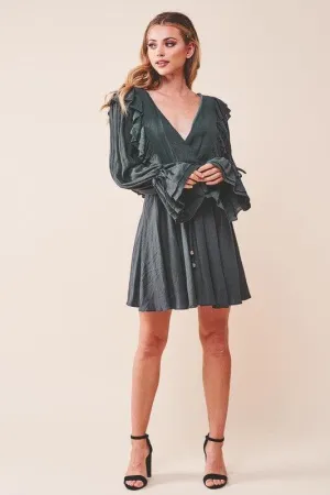 Ruffle Surplice  Tied Mini Dress, Green