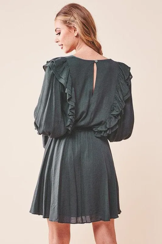 Ruffle Surplice  Tied Mini Dress, Green
