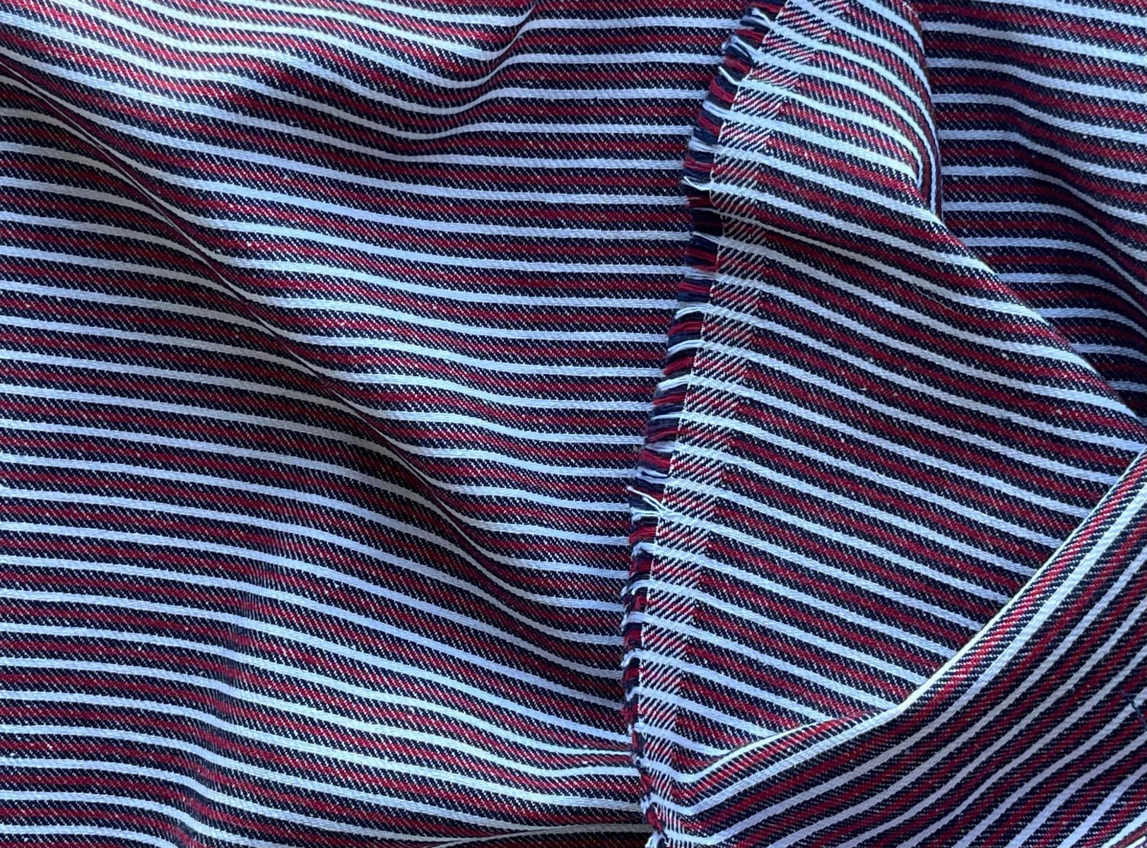 Rugged Mock Denim Barn Red, Navy Blue & White Cotton Twill Shirting (Made in Italy)