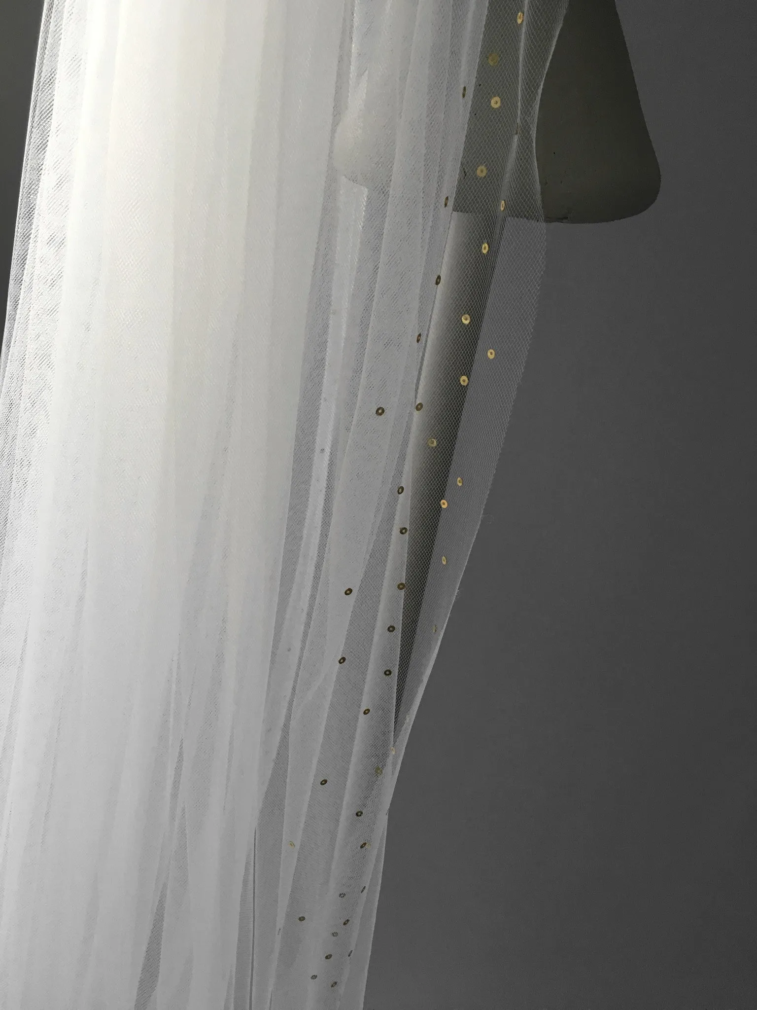 SAMPLE VEIL - Custom long length 1 tier gold sequin edged veil