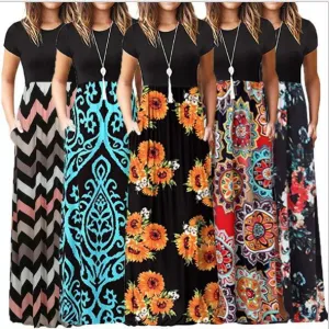 Short-sleeved Printed Other Long Skirt Color Dress