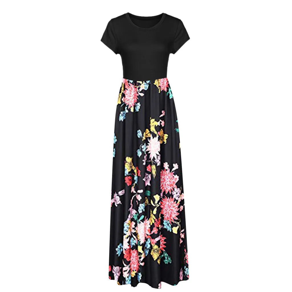 Short-sleeved Printed Other Long Skirt Color Dress