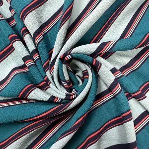 Teal Multi Diagonal Stripe Poly Print High Crepe Fabric
