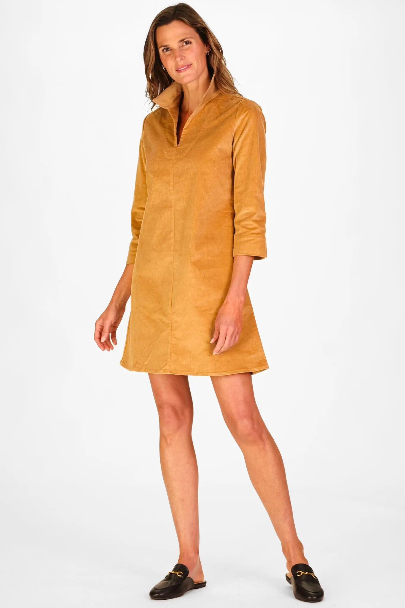 Victoria Dress in Camel Corduroy
