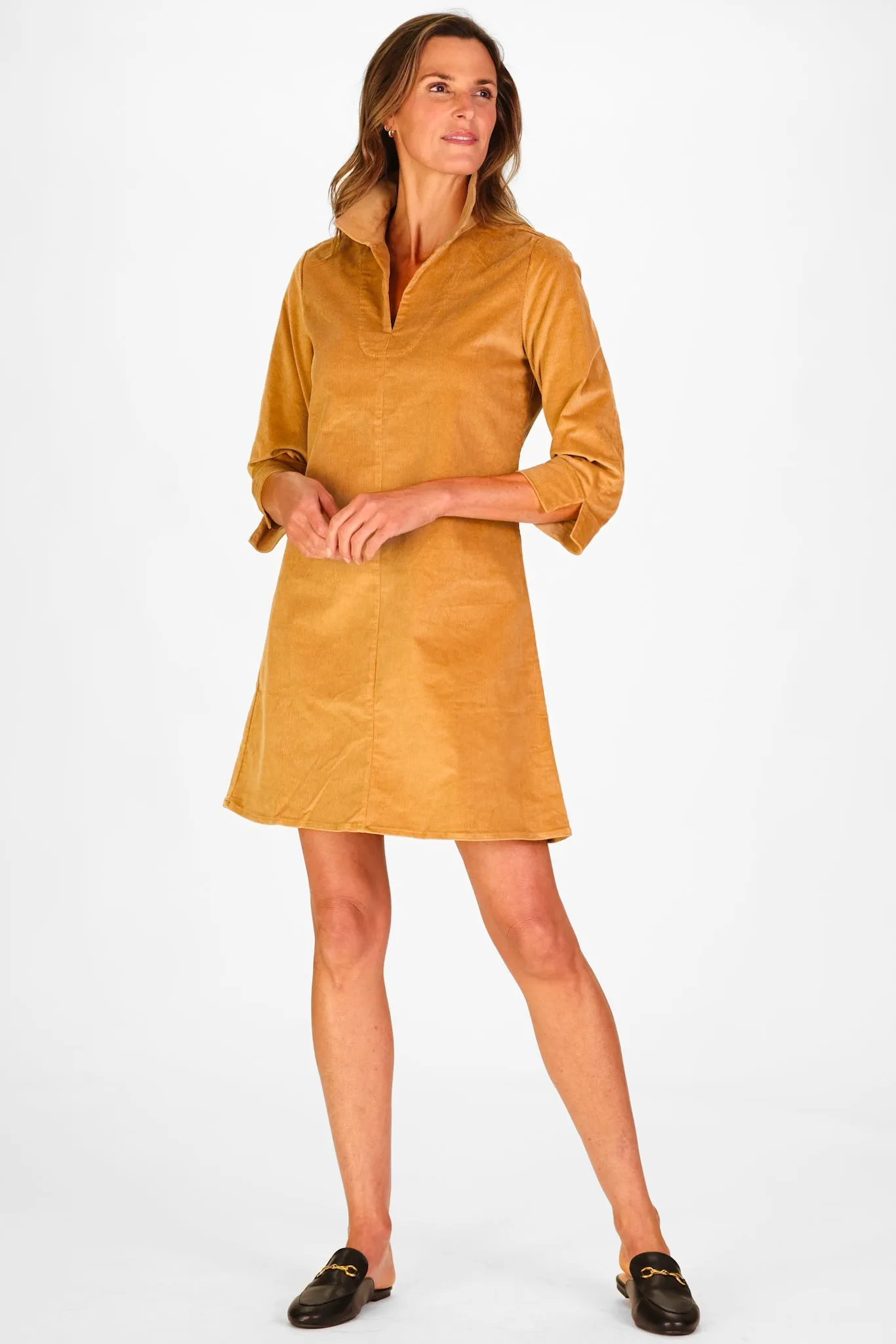 Victoria Dress in Camel Corduroy