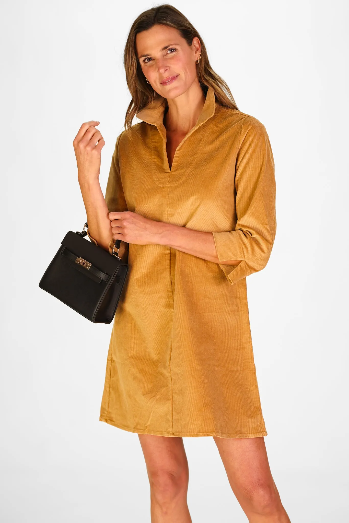 Victoria Dress in Camel Corduroy