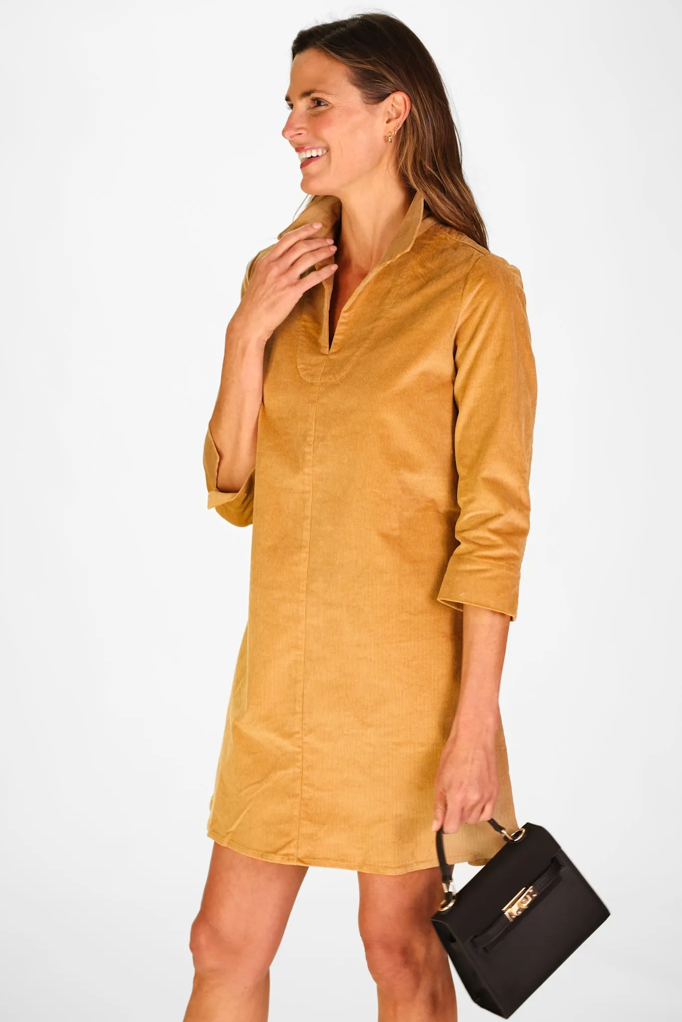 Victoria Dress in Camel Corduroy