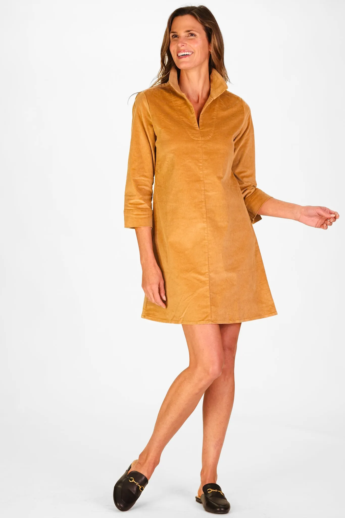 Victoria Dress in Camel Corduroy