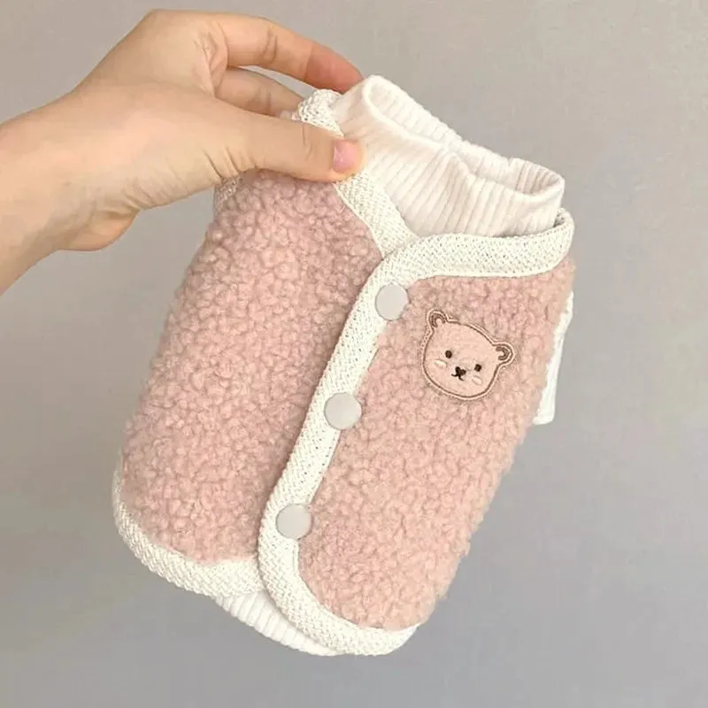 Warm Bear-Themed Winter Coat for Small to Medium Dogs