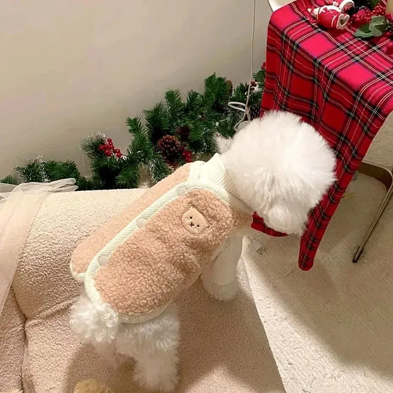 Warm Bear-Themed Winter Coat for Small to Medium Dogs