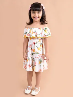 White Floral Off-Shoulder A-Line Dress